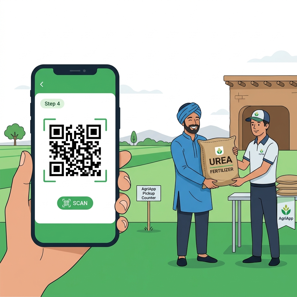 Scanning FFS App QR Code for Urea and DAP Fertilizer Pickup